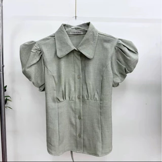 เสื้อเชิ๊ตคอปก แขนฟักทอง ผ้าสโนว์ ด้านหลังมีสายปรับเข้ารูป