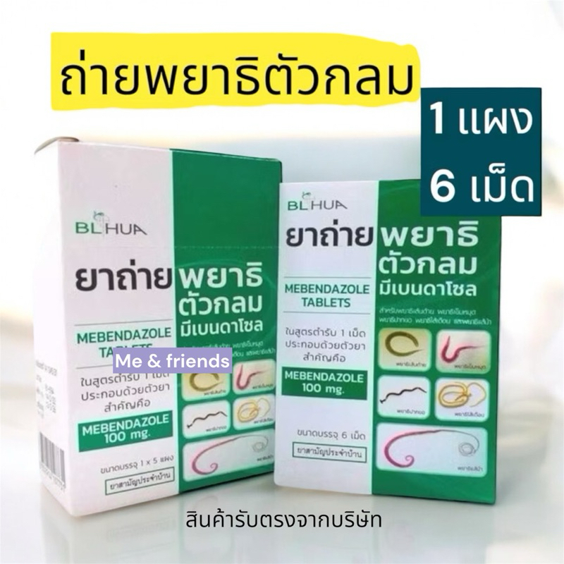 [ยกกล่อง]ยาถ่ายพยาธิตัวกลม Mebendazole 100mg/เม็ด (แผงละ 6 เม็ด)  สามัญประจําบ้าน