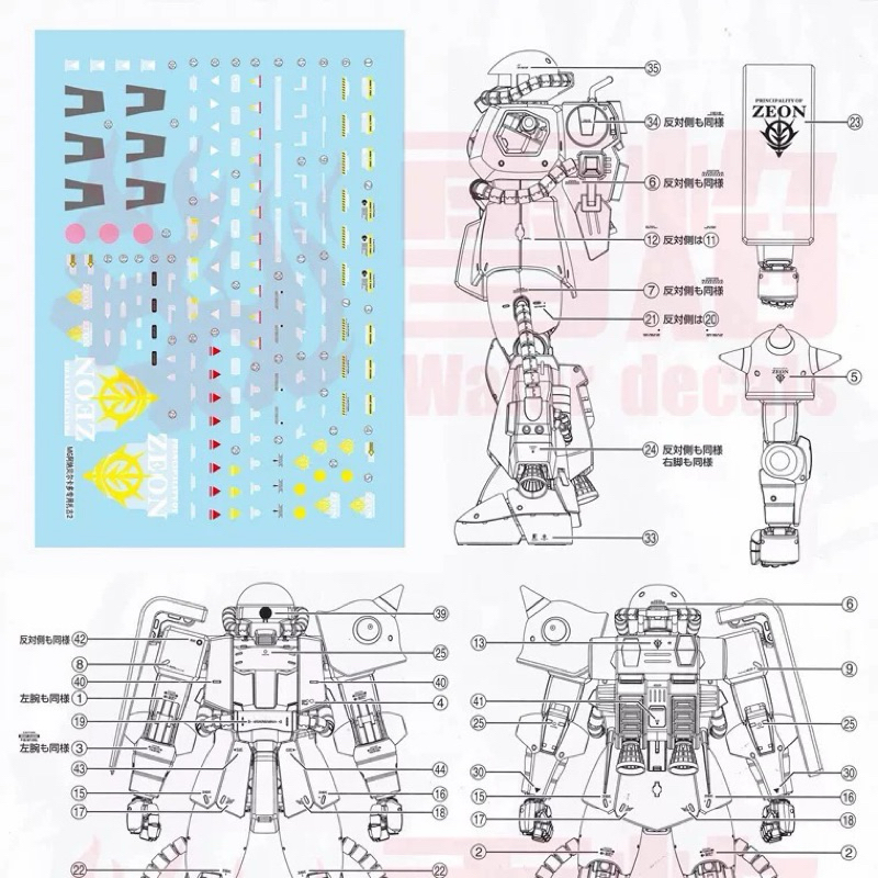 🟦ดีคอลน้ำ SF MG-175  DECAL PB MG MS-06R-1A Anabel Gateaux Exclusive Zaku II Ver.2.0 เรืองแสงแบล็คไลท์ - รูปที่ 2
