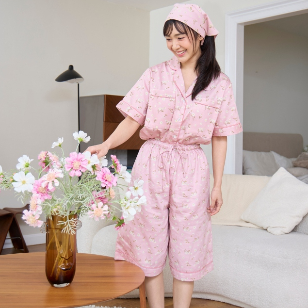 ชุดนอน sliptosleep - Pink Camomile Mid Pants Set