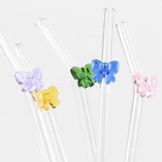 (พร้อมส่ง)💖หลอดแก้วประดับโบว์ หลอดโบว์ หลอดดื่มแบบใช้ซ้ำได้ 1 ชิ้น 8 มม.