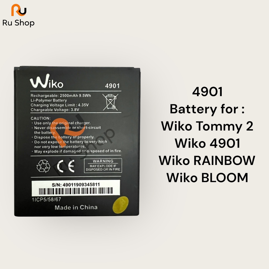 แบตเตอรี่ Wiko Tommy 2 Tommy2 / Wiko 4901/ Wiko RAINBOW / Wiko BLOOM battery Model. Wiko 4901