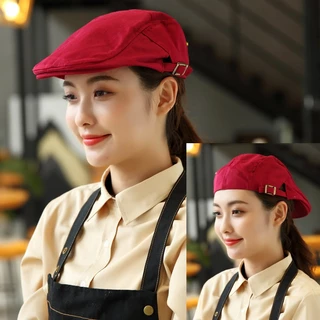 หมวกเชฟ หมวกเบเร่ต์2 หมวกทำครัว ปรับสายได้2ด้าน สำหรับเชฟร้านอาหารงานโรงแรม สไตล์วิลเทจ พร้อมส่งจากไทย