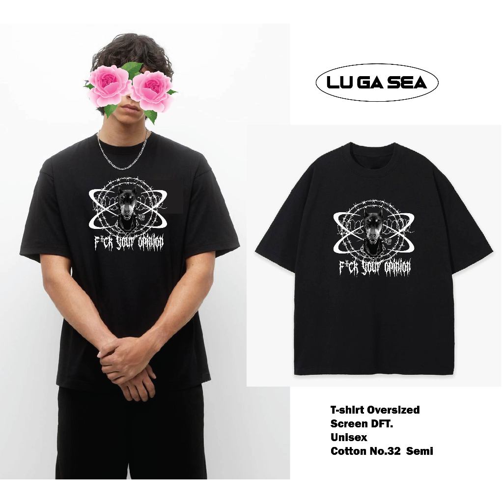 เสื้อยืด Oversized  สกรีน DFT.  ลาย หมาลวดหนาม ผ้าคอตตอนเบอร์ 32 เชมิ คุณภาพดี