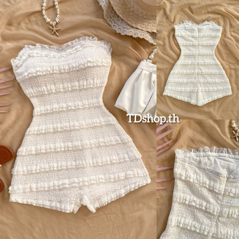 ✅PRE-ORDER 7-10 วัน✅  ชีอิน โรมเปอร์ Bodycon ยืดหยุ่น จั้มสูทเกาะอก กางเกงขาสั้น แต่งลูกไม้(ไม่มีฟองน้ำ)✨ งานป้ายชีอิน🔖