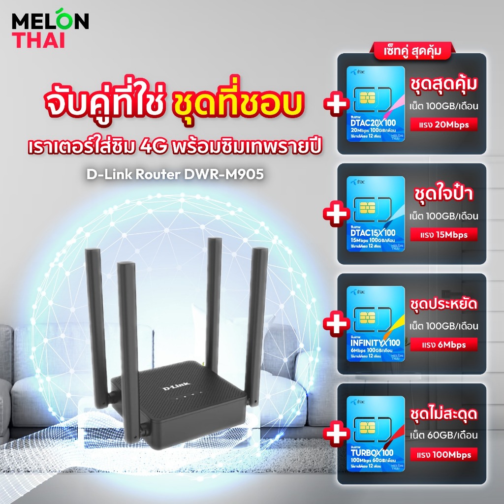 เราเตอร์ใส่ซิมการ์ด D-LINK 4G Router DWR-M905 Wireless N300 รับประกัน 3 ปี ออกใบกำกับภาษีได้ ( By Shopee Melonthai )