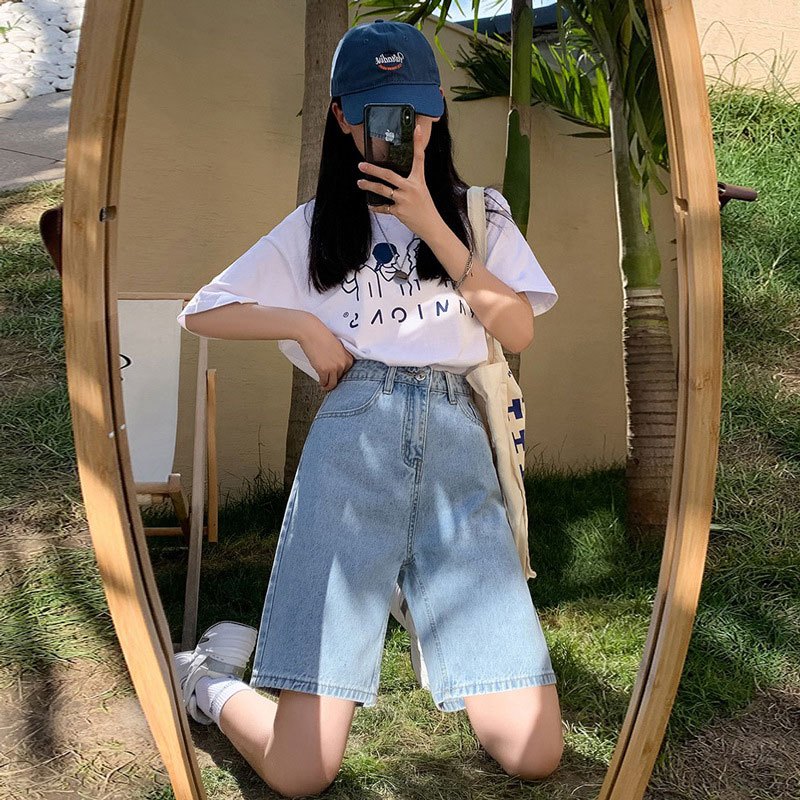 👖919JEANS👖 กางเกงยีนส์ขาสั้นแบบไม่ยืดหยุ่น กางเกงยีนส์กางเกงยีนส์ผู้หญิงยีนส์ขาสั้นกางเกง 5 ส่วน - รูปที่ 2