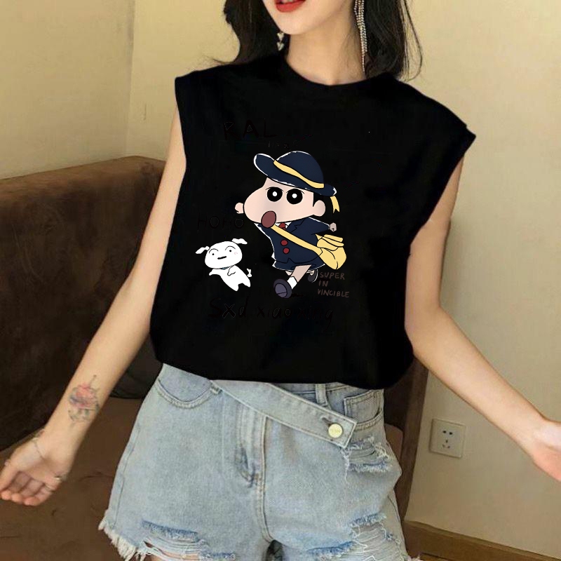 เสื้อกล้ามแขนกุด ลายชินจังกับหมาขาว ใส่ได้ทั้งหญิงและชาย ผ้าcotton ทรงหลวม ใส่สบายสไตล์เกาหลี B88151 - รูปที่ 6