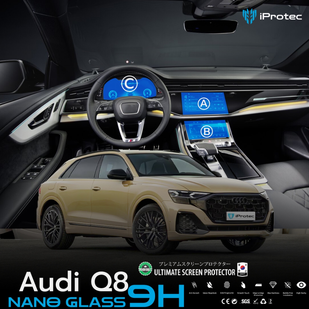 ฟิล์มกันรอยภายในรถยนต์ iProtec สำหรับ Audi Q8 2023 เทคโนโลยีฟิล์มระดับ 9H
