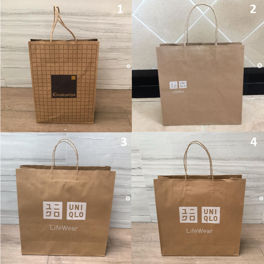 ถุงกระดาษ แบรนด์ Kinokuniya , UNIQLO ยูนิโคล ของแท้ ใบใหม่ ร้านเราดามกระดาษแข็งอย่างดี ใส่เสื้อผ้า ใ