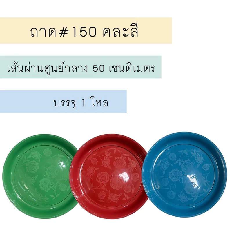 ถาดพลาสติก จำนวน 12 ใบ คละสี(แดง/น้ำเงิน/เขียว) ถาด จานรอง ถาดกลม ถาดรอง#150