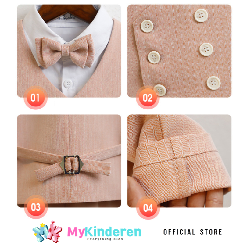 S21 พร้อมส่ง🇹🇭ทันที 🚚(สีชมพูโอรส)ชุดสูทเด็กกั๊ก แฟชั่นใส่ออกงาน เด็กผู้ชาย เรียบหรู ดูแพง ไฮโซ Kids Boys Suit Vest Pants - รูปที่ 6