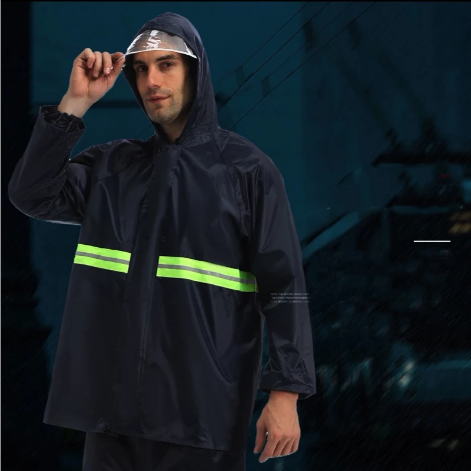Alitech เสื้อกันฝน สีกรมท่า แถบสะท้อนแสงสีเขียว XL-4XL thumbnail 5