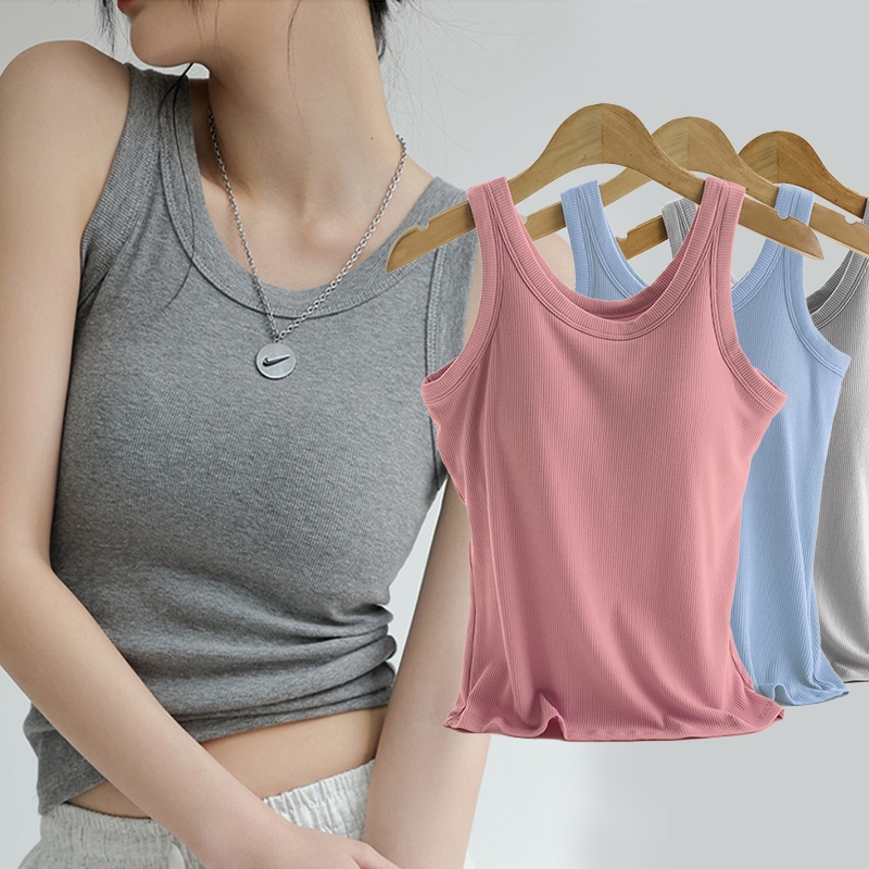 เสื้อกล้ามสีพื้น เสื้อทรงคอร์เซ็ท มีบราในตัว ฟองน้ำในตัว ใส่สบาย เสื้อกล้ามรัดรูป เสื้อแขนกุด สาวอวบใส่ได้