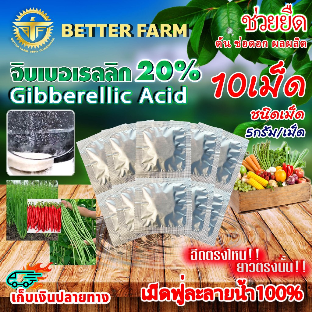 จิ๊บเม็ด จิบเบอเรลลิน Gibberellin จิบเบอเรลลิก แอซิด ชนิดเม็ด Gibberellic Acid 20% (GA3) เม็ดฟู่ ละลายน้ำ 100% / 10 เม็ด