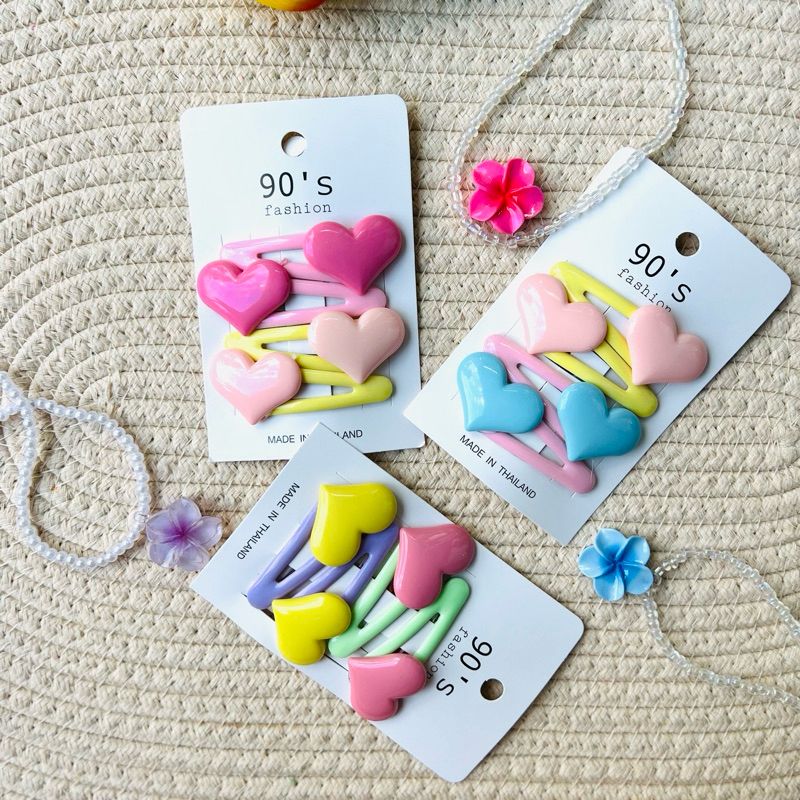 พร้อมส่ง กิ๊บติดผมหัวใจ แพ็ค 4 ชิ้น สีคัลเลอฟูสุดน่าร๊าก กิ๊บน่ารัก กิ๊บติดผม