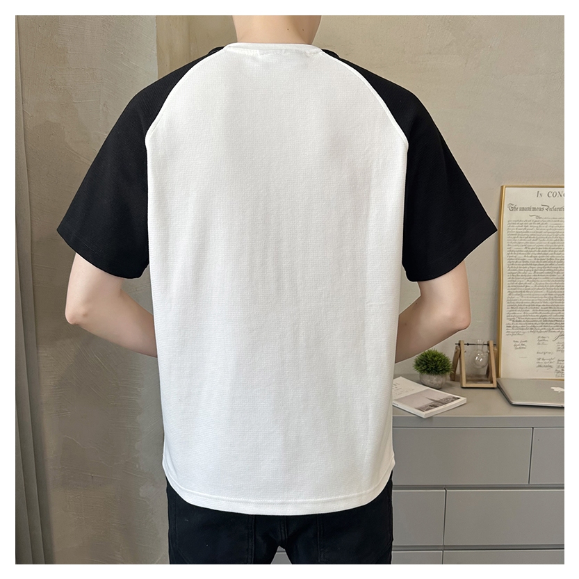 CLIFF เย็บแขนสีเสื้อยืดคอกลม เสื้อยืดแขนสั้นใส่สบายเรียบง่าย ทรงหลวม unisex เสื้อผ้าคู่ - รูปที่ 6