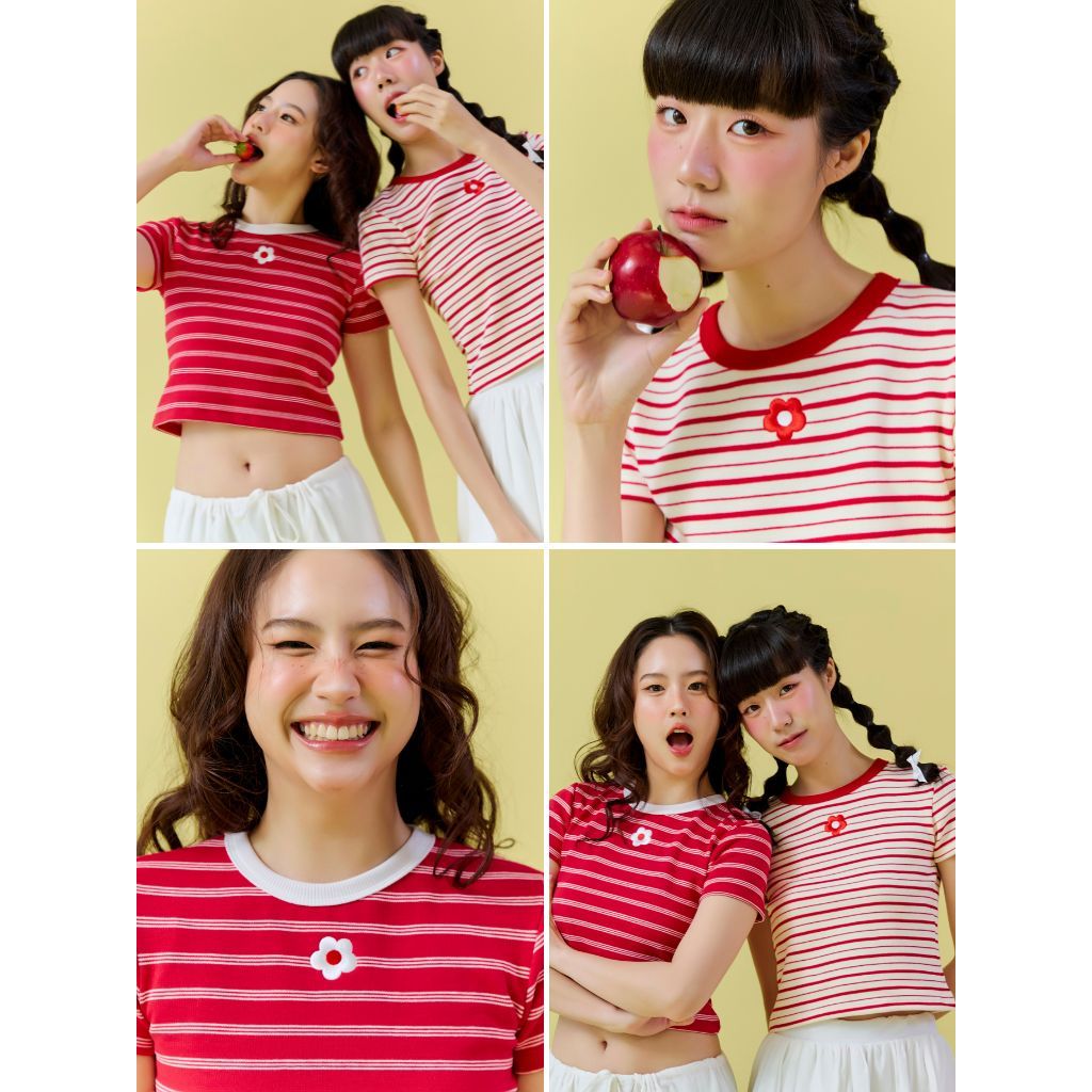 ✿ NBRT | Babytee Mary&Jane - เสื้อยืดลายทาง แขนสั้น ปักลายเดซี่