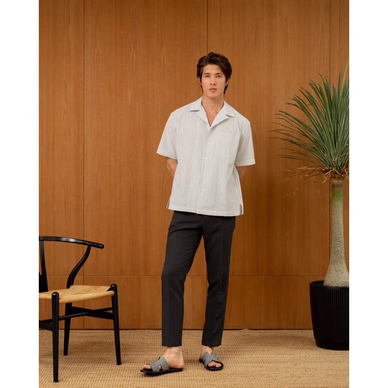 The Finery - The Laguna Elastic Waist Trouser in Ash Grey กางเกงทำงาน เอวยางยืด ผูกเชือก ผู้ชายสีเทาเข้ม