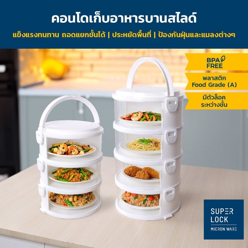 แท้ 100% SuperLock คอนโดเก็บอาหาร ชั้นวางอาหาร สไลด์เปิด-ปิด ป้องกันเชื้อโรค กันแมลง ถนอมอาหาร ชั้นเก็บอาหาร