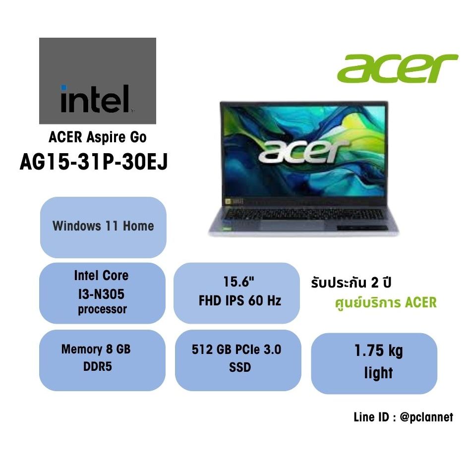 ACER Notebook Aspire Go AG15-31P-30EJ Intel Core i3-N305 8GB 512GB 15.6"FHD Win11 2Y