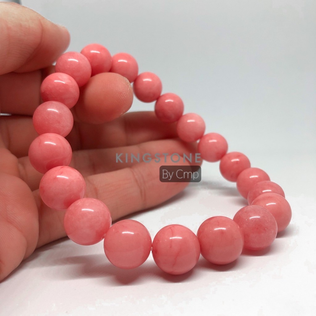 PINK OPAL พิงค์โอปอล หินแห่งความรักและความหวัง 6 8 10 12 14 มม. สร้อยข้อมือหินแท้
