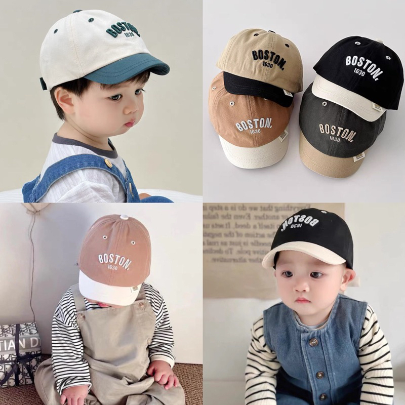 🧢พร้อมส่ง👲🏻หมวกแก็ปเด็ก Boston ปีกสั้น น่ารักมากๆ ทรงสวย มีสายปรับขนาด