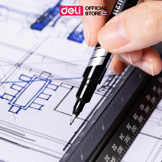 (โปรพิเศษ!! ซื้อ 5 แถม 1) ปากกามาร์คเกอร์ Deli สำหรับเขียนซองพลาสติก แผ่นซีดี โมเดล แบบ 2 หัว (0.5 mm - 1 mm) ดำ/น้ำเงิน