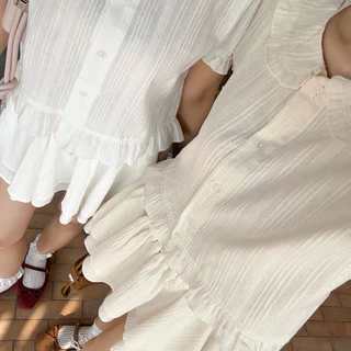 𝐄𝐕𝐀 𝐒𝐄𝐓 🥤🍒 ( เอ-วา) ชุดเซตผ้าดับบี้ เสื้อดีเทลน่ารักลูกคุณหนูแต่งคอบัว แขนพองสุดคิ้ว ใส่คู่กับกระโปรงสั้นระบาย2ชั้น