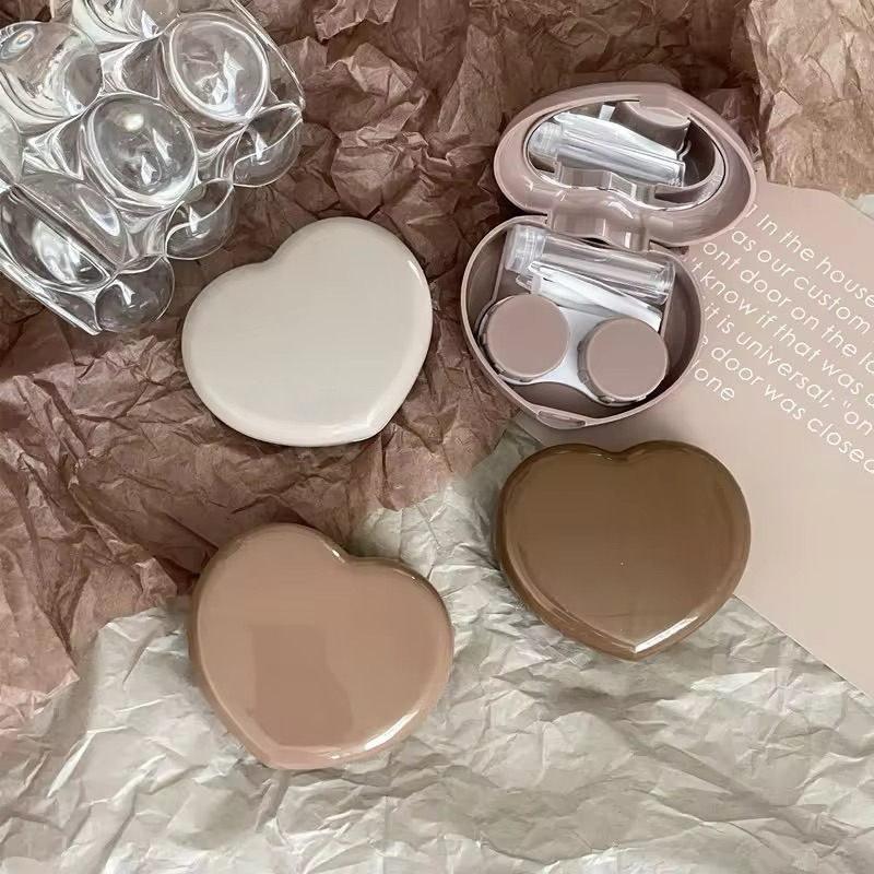 ตลับใส่คอนแทคเลนส์กล่องสีทึบ รูปหัวใจขนาดพกพา หลากสี