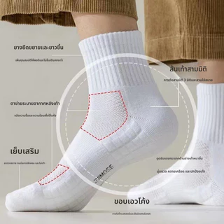 📢📢จัดส่งภายใน 24 ชม.ผู้ชายกลางหลอดถุงเท้าผ้าขนหนูด้านล่างหนาเทอร์รี่ยาว -หลอดกีฬาถุงเท้าดูดซับเหงื่อสีดําสีขาว Eu 37-44