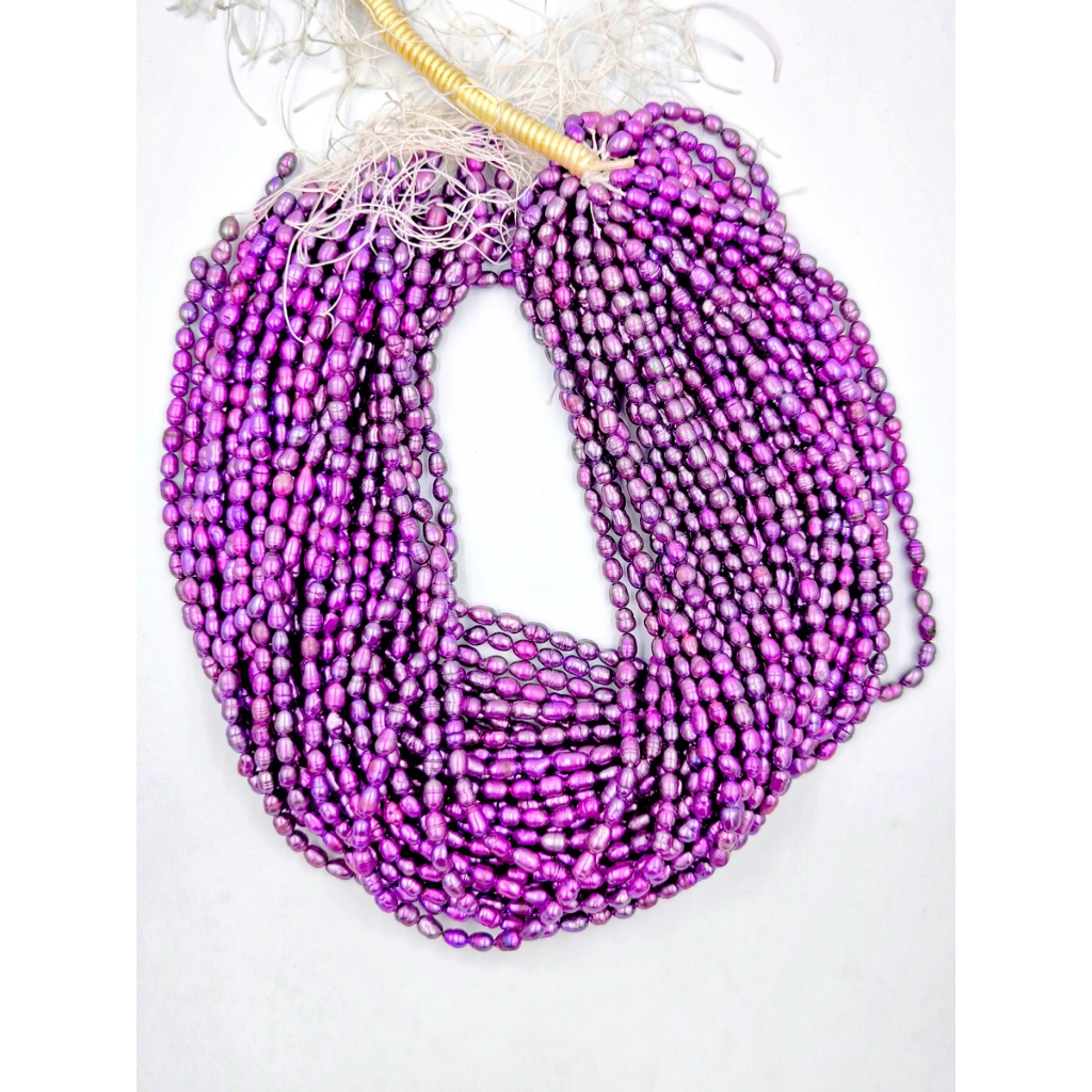 ลูกปัดมุกแท้ ลักษณะiทรงรูปไข่สีม่วง Oval Purple Pearl ขนาด 4x6 mm - (LZ-0695)
