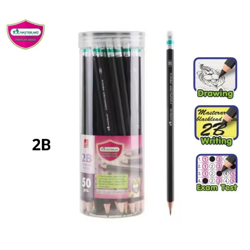 Master Art ดินสอไม้ดำ 2B ยกกระปุก 50 ด้าม BLACKLEAD PENCILS 2B GRADE