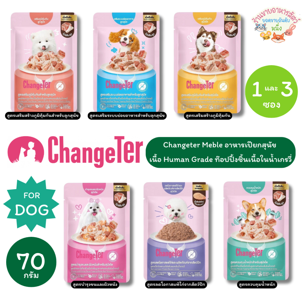 Changeter Marble Beef อาหารเปียกสุนัข มาเบิลบีฟ ท๊อปปิ้งเนื้อวัวชิ้นในน้ำเกรวี่ บำรุงสุขภาพ ขนาด 70 