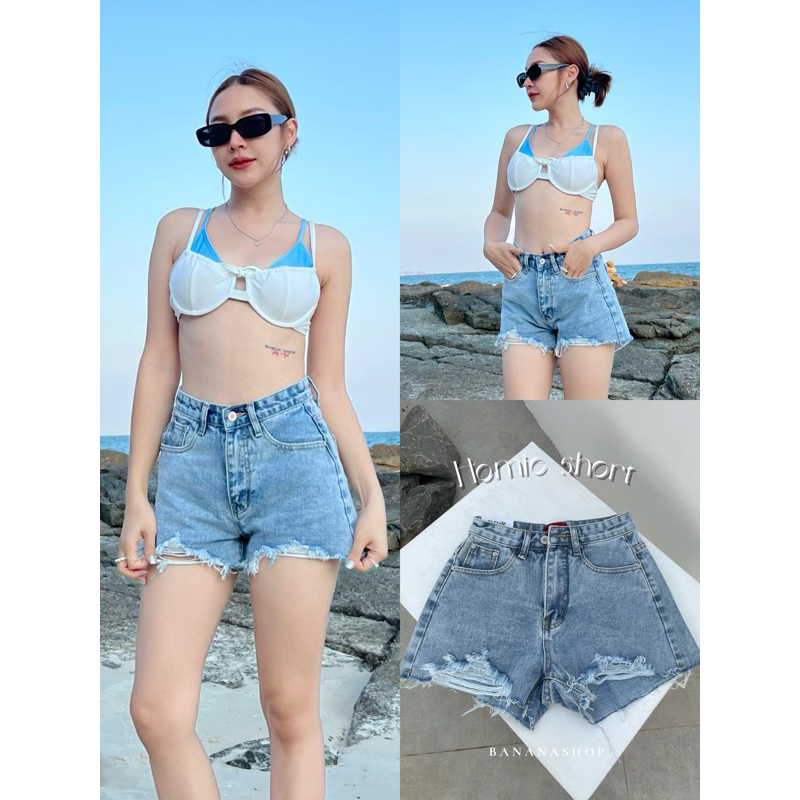 Homie short jeans : กางเกงขาสั้นเอวสูง