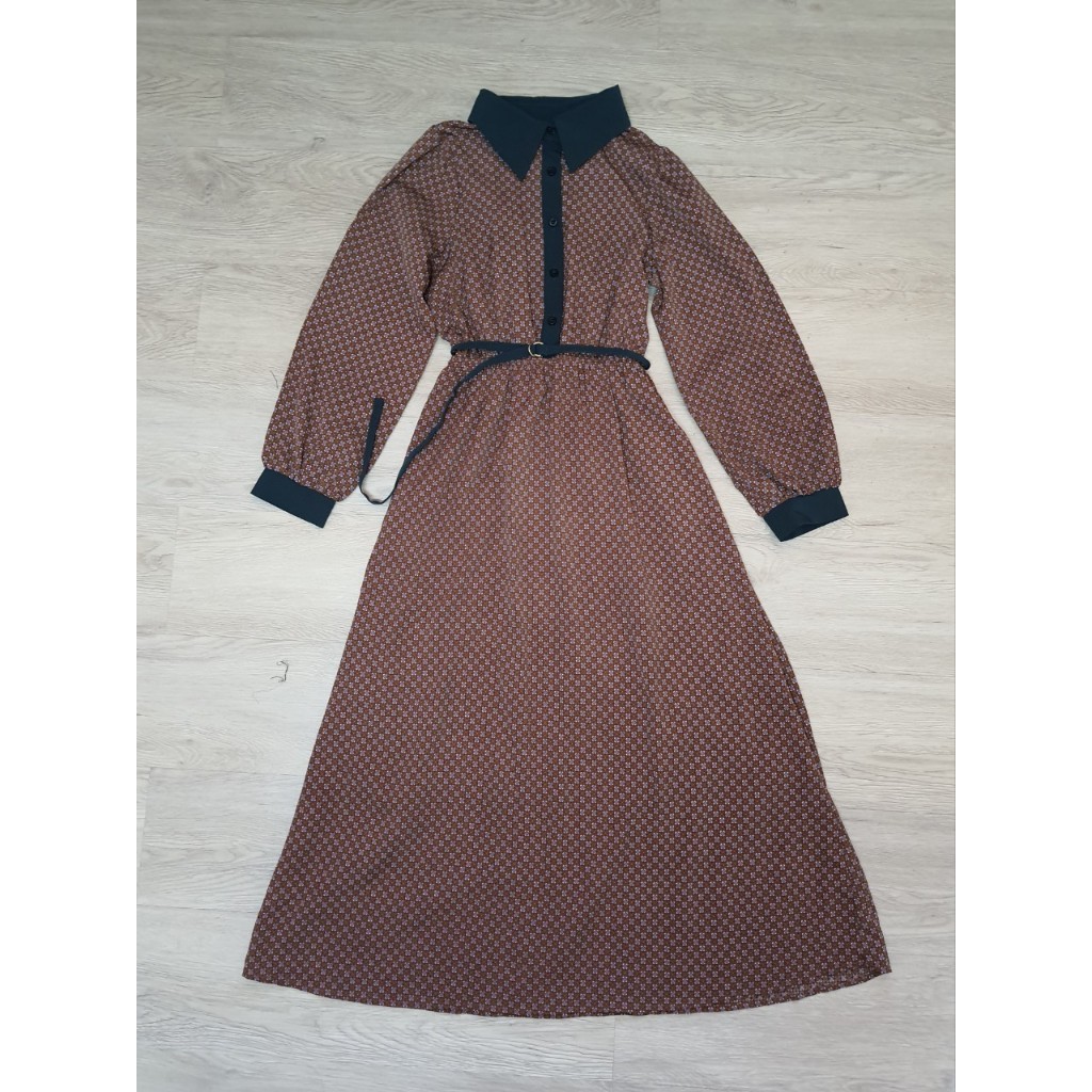 เดรส GRL เดรสยาว คอปก แขนยาว มีเข็มขัดให้  ไซส์ S