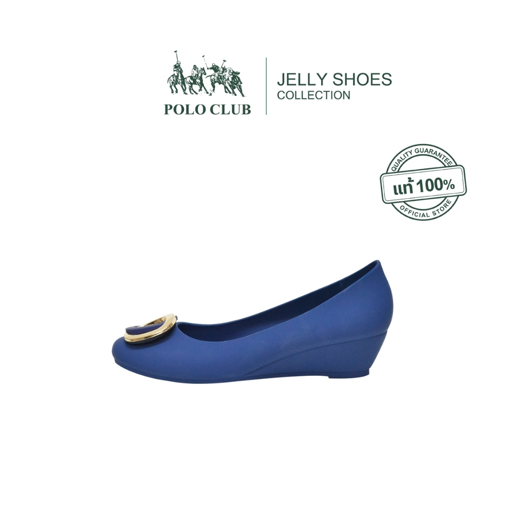 POLO CLUB  รองเท้าคัทชู ยาง หัวมน ส้นเตารีด  รุ่น JL-4010 สีเนวี่ สูง 1.5 นิ้ว