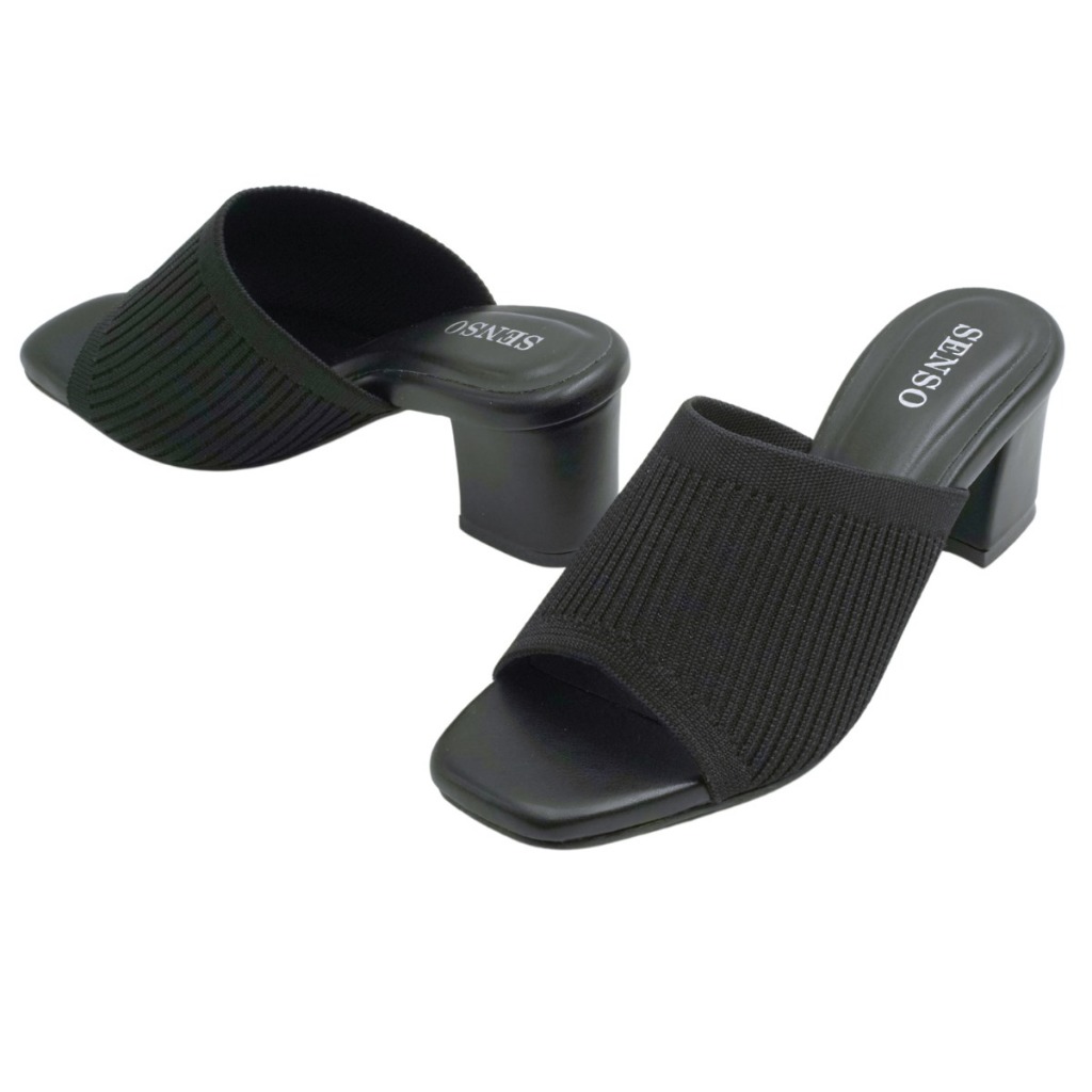 SENSO รองเท้าส้นPUแแบบสวมหน้าผ้ายืด ซับผ้า (PU HEEL) J58046