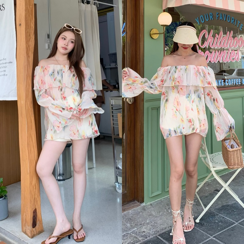 3pcs.basket "T2406" Audrey Top เสื้อปาดไหล่ 🌷🧃💘