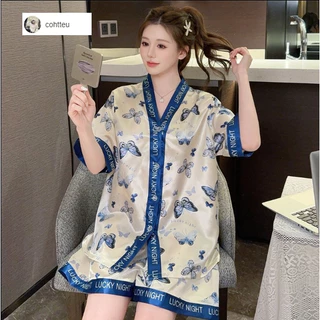 🌺M-3XL ชุดนอนผู้หญิง， ชุดนอนผ้าไหมน้ําแข็งสําหรับผู้หญิง， คอวีสวย， ซึ่งมีหลายแบบให้เลือก， ขาสั้น+เสื้อ