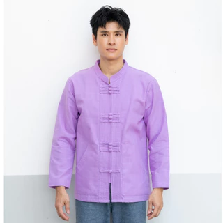 เสื้อผ้าฝ้ายพื้นเมือง ผ้าชินมัย คอจีนแขนยาวกระดุมแต่งเดินลาย