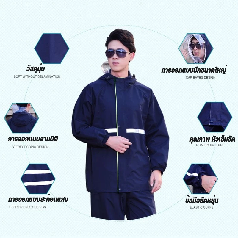 ชุดกันฝนพร้อมแถบสะท้อนแสง แยกเสื้อและกางเกง thumbnail 3