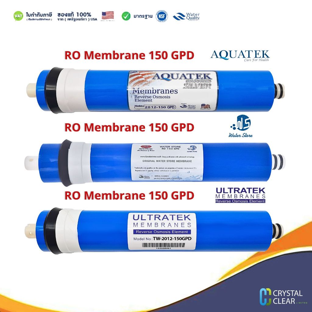 ไส้กรอง RO Membrane 150 GPD 2.5x12 นิ้ว  AQUATEK Water Store Ultratek ช่วยกรองตะกอน ฝุ่น
