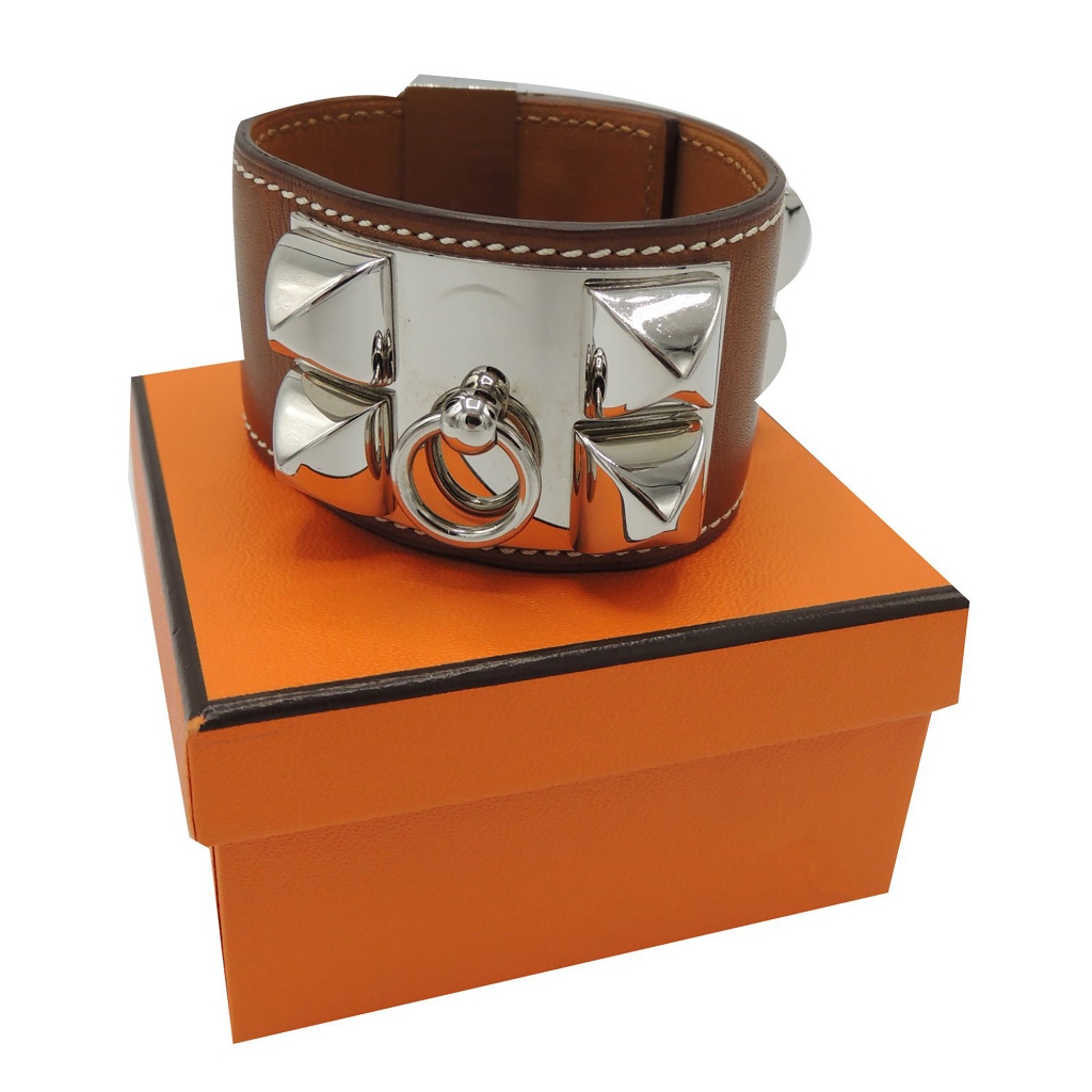 กำไลข้อมือ Hermes Collier de Chien หนังลูกวัว/จระเข้ ไซส์ S/M สีดำ,น้ำตาล,ม่วง,น้ำเงิน