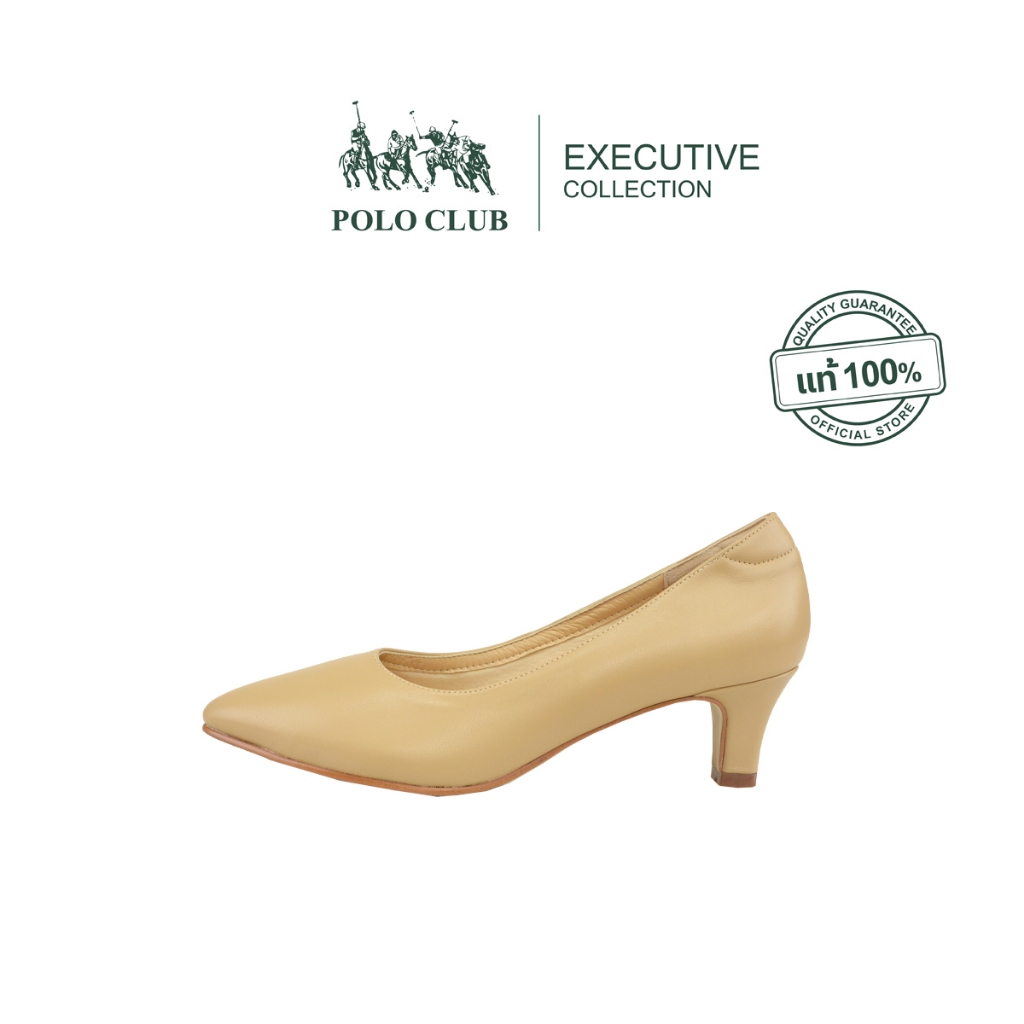 POLO CLUB รองเท้าหนังแท้ รุ่น EX-1931 สีเบจ | รองเท้าคัทชูผู้หญิง สูง 2 นิ้ว
