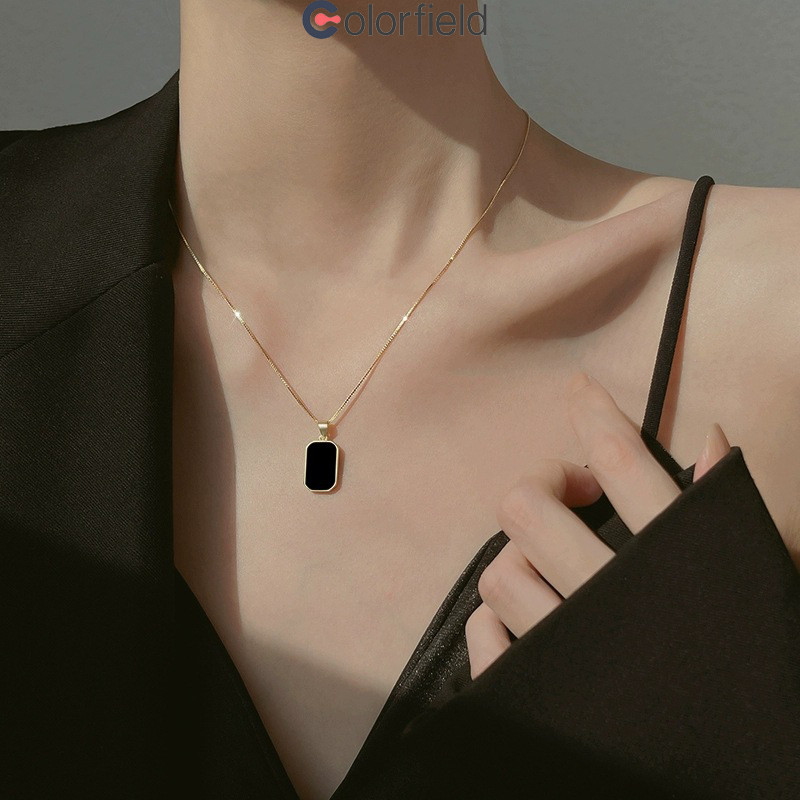 Colorfield สร้อยคอโชคเกอร์จี้สี่เหลี่ยมสีดําสวยหรูมินิมอลเครื่องประดับแฟชั่น สําหรับผู้หญิงของขวัญปาร์ตี้เข้ากับทุกชุด