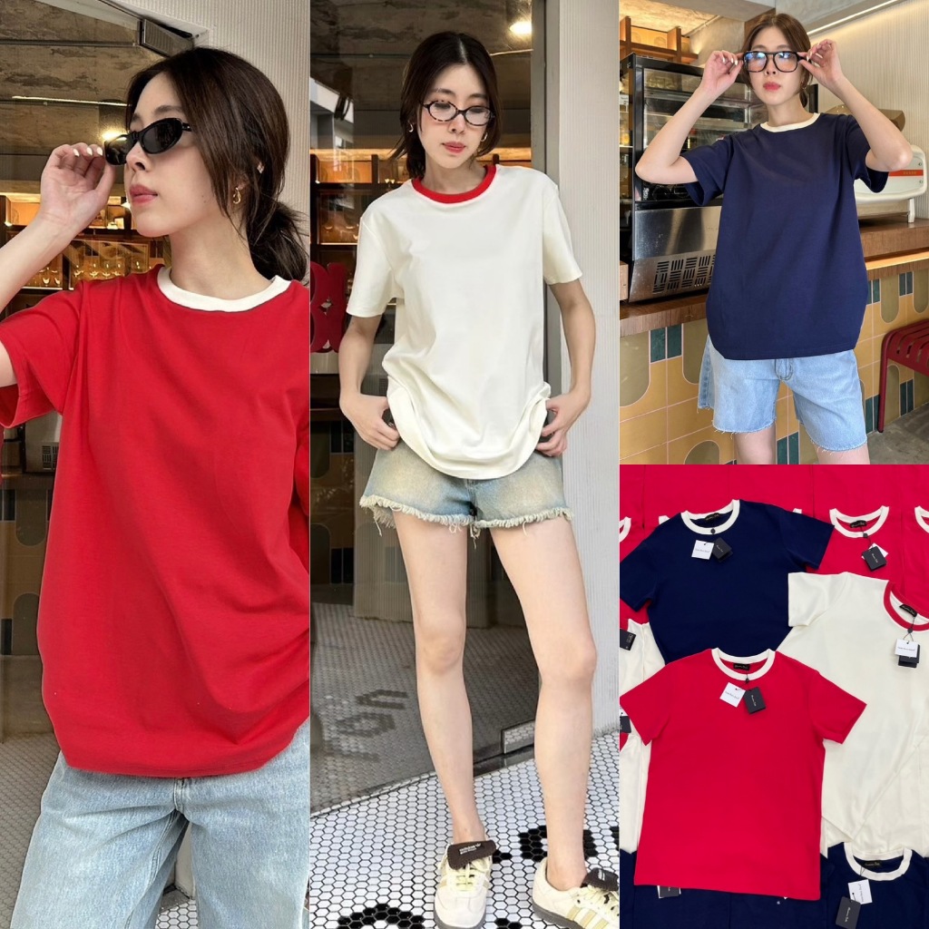 VL Two tone T-Shirt”  เสื้อยืดคอกลมแขนสั้น สีทูโทน  เนื้อผ้านุ่มใส่สบาย ป้ายแท็คป้ายห้อยครบ ตัวเสื้อทรงปล่อย