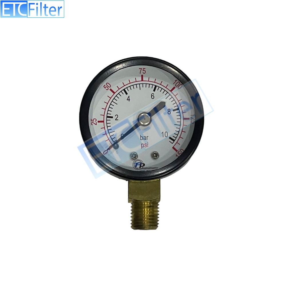 FASTPURE เกจวัดแรงดันนำ้ 0-150 PSI และ BAR ขนาดเกลียว 2 หุน แบบไม่มีนำ้มัน