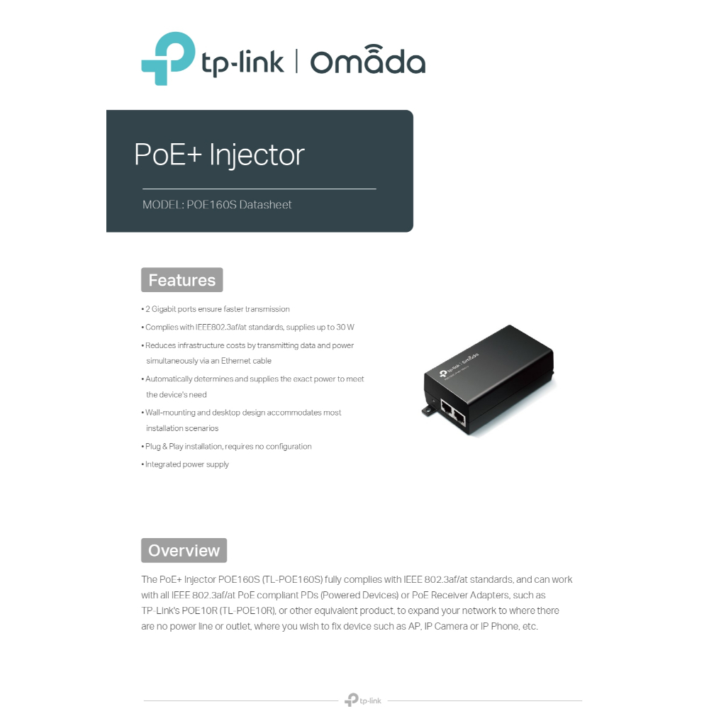 ส่งด่วน TP-LINK POE160S Gigabit PoE+ (TL-POE160S) Injector Power Over Ethernet Adapter 30W 48V ราคา ถูกที่สุด ดีลบีเคเค แกลเลอรีภาพที่ 7