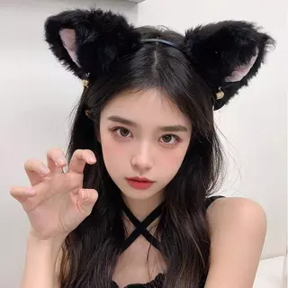 Sexy Girl😸😸ที่คาดผมหูแมว กิ๊บติดผมผู้หญิงเซ็กซี่🤍🖤 ขาวดำ พื้นผิวเป็นขน กระดิ่งมีคันธนู.